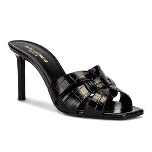 Saint Laurent Tribute Mules Black Embossed Crocodile Leather 38